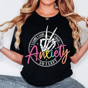 Women's Mental Health Anxiety T-shirt Bright Doodle Sarcastic Skeleton Funny Mama Casual Short Sleeve Tee Top