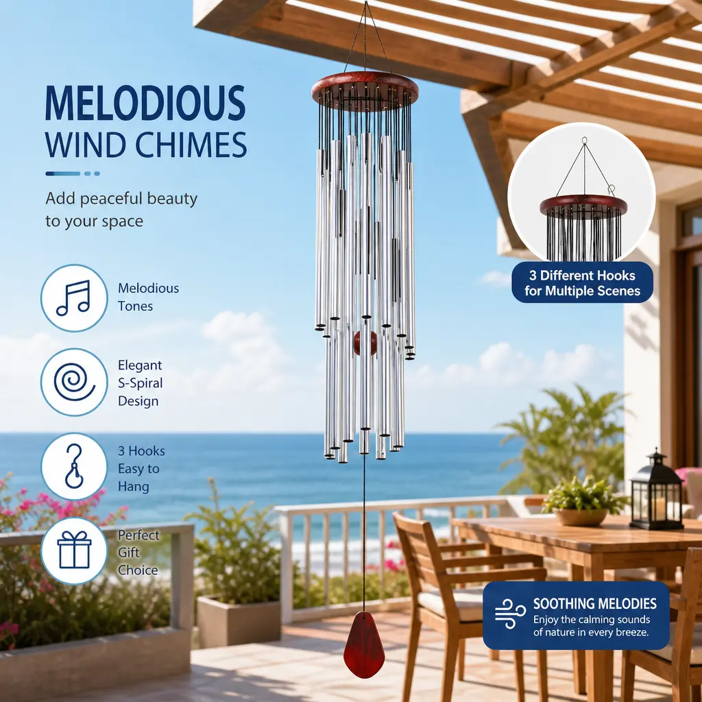 27-Tube Metal Wind Chime with Wooden Top, Chapel Bells Design - No Electricity Needed, Perfect for Outdoor Garden And Home Decor, Wind Chimes for Outside