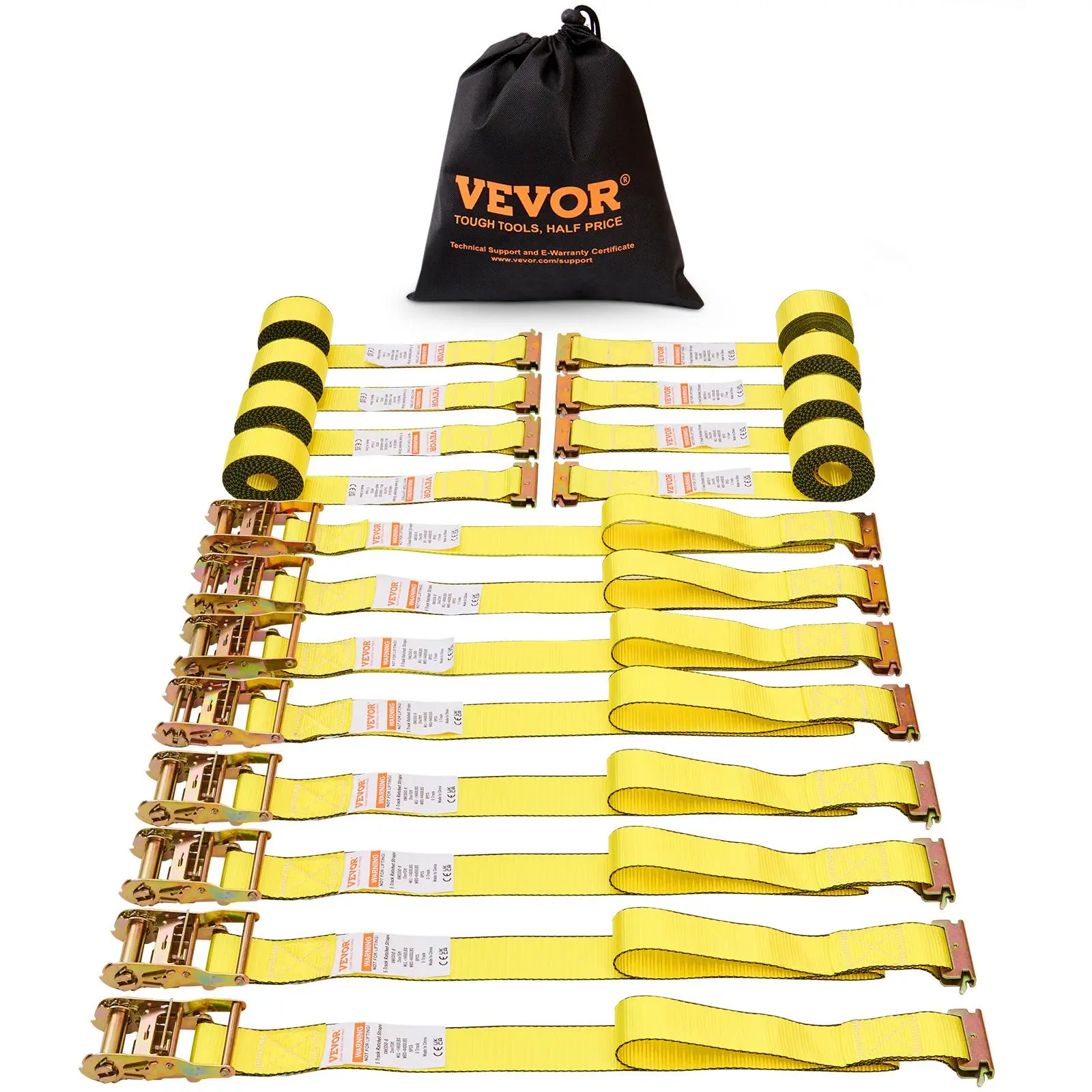 【Summerfinds】VEVOR Ratchet Tie Down Straps (8PK), 4400 lb Break Strength, E-Track Endless Ratchet with 8 Premium 2" x 15' Rachet Tie Downs Heavy Duty, for Moving Securing Cargo, Appliances, Lawn Equipment