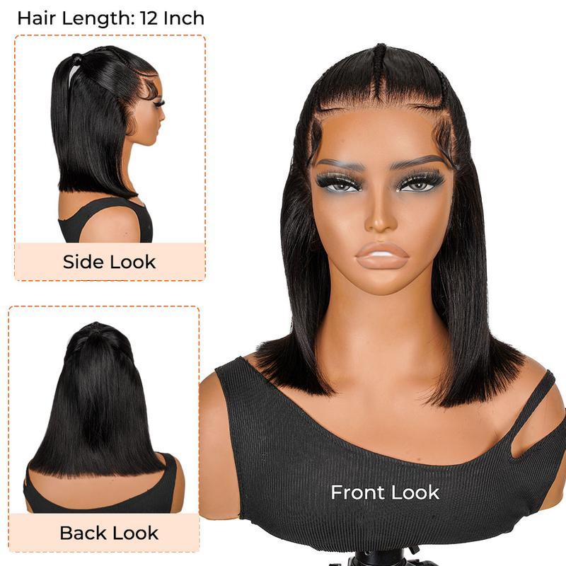 [Spring 2026] Alipearl Hair Half Up Half Down Straight Braided Bob Wig 13x4 Lace Frontal Pre Styled Glueless Ponytail Wig Human Hair Pre Bleached Pre Cut  Beginner Friendly