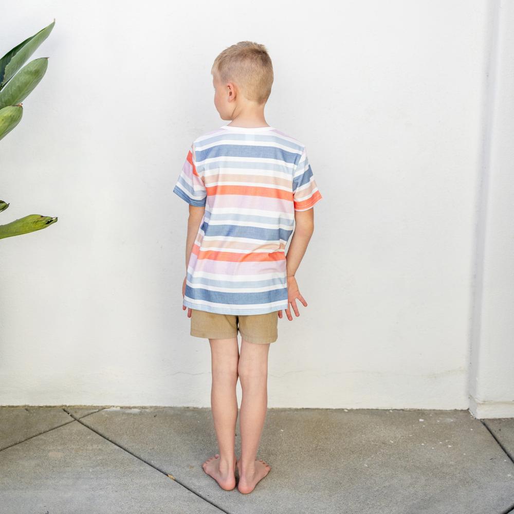 PatPat Family Matching Blue Short-sleeve Tee & Colorful Stripe Camisole Dress - Durable Breathable Fabric for Casual Outings & Vacations