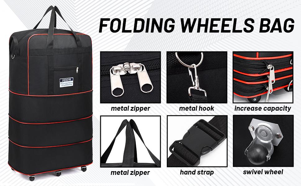 Expandable Travel Bag with Wheels, 100L Lightweight Foldable Luggage, Large Capacity Rolling Duffel Bag, Expandable Suitcase for Airplane Travel, Moving, Weekend Trips