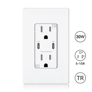 USB C/C, 30W 6.0A Total Output Outlet with 15A/20A, Tamper-Resistant Wall Outlet