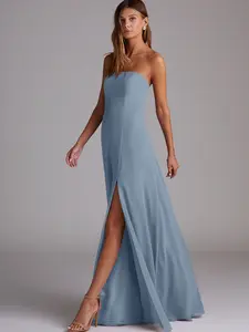 Azazie Wren A-Line Strapless Straight-Neck Leg-Slit Bridesmaid Wedding Guest Formal Dress