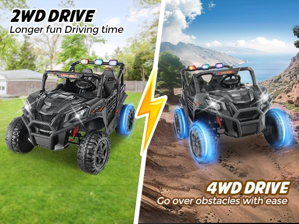 Hikole 24V 4WD Ride On UTV for Big Kids – 2 Seater Electric Car w/ Remote, Music, Lights & 4x200W Motors