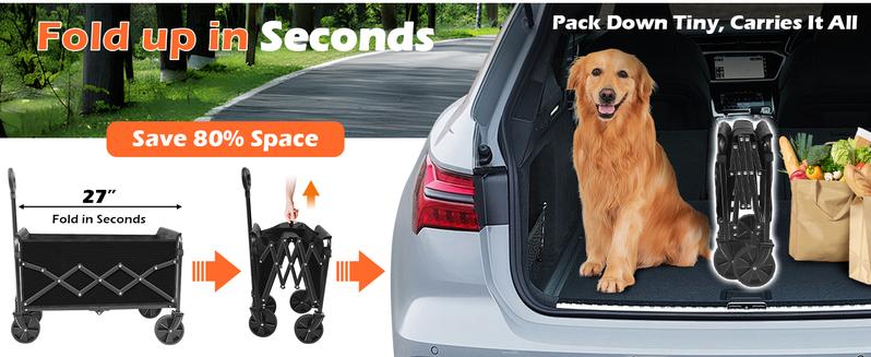 360LBS Load-Bearing Foldable Camping Wagon，Side Pockets, Multi-Functional Hand Cart for Outdoor & Home Use, Grocery & Cargo Trolley Trollies