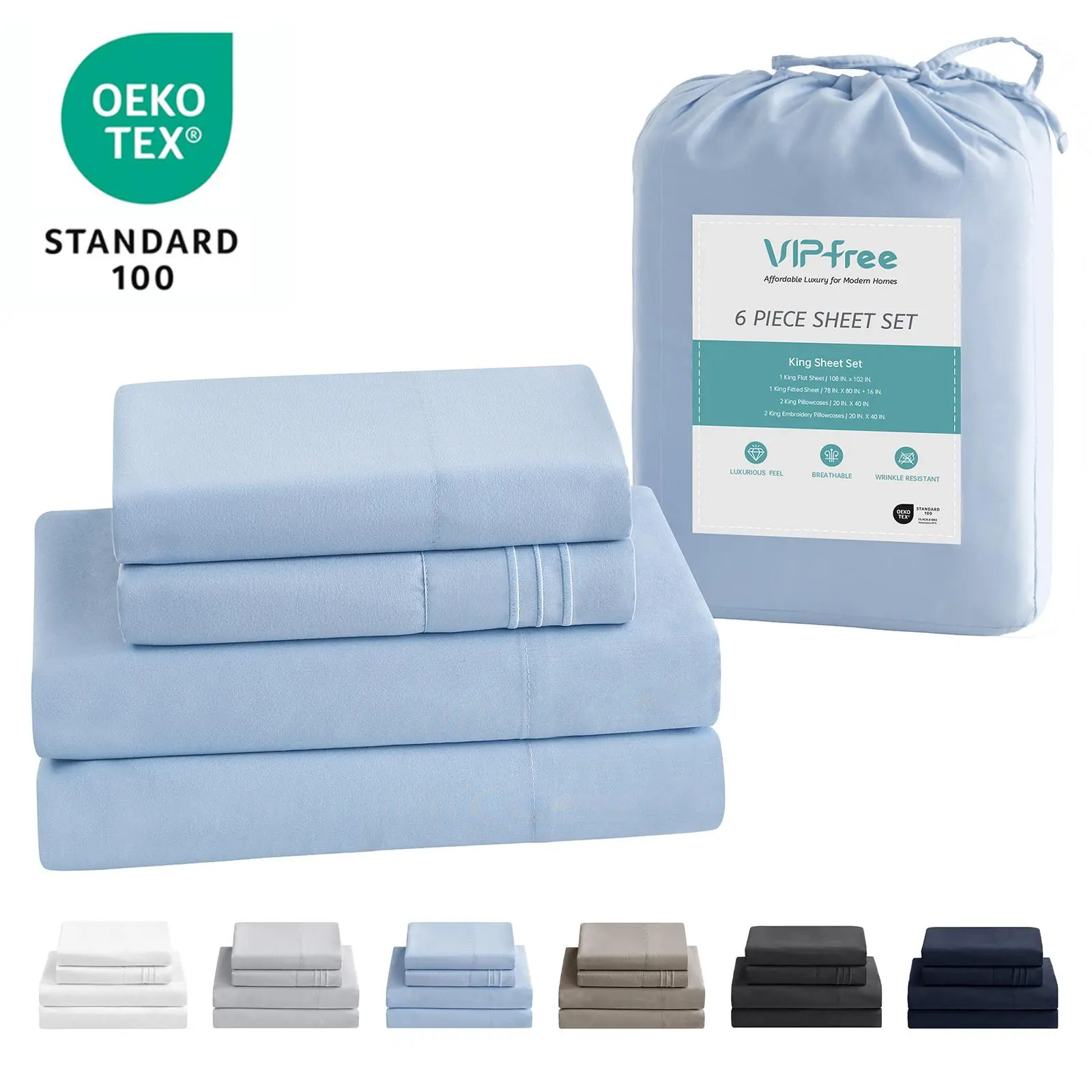 VIPfree FallFreshness Cooling Breath Polyester Bed Set, Hotel Luxury Crochet Weave Sheets Set, Extra Soft, Breathable, Deep Pockets, Easy Fit, OEKO-TEX Certified, Suitable for Any Room, Six Pieces