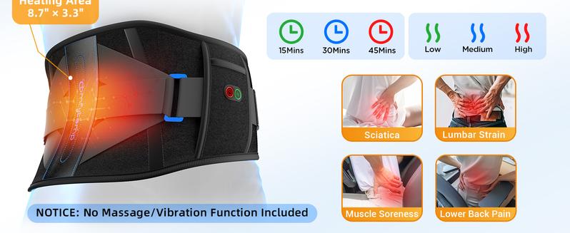 Comfytemp Back Brace with Heat, Back Support 3 Heating & 3 Timers, Birthday Gift for Men and Women, 52 Inch (No Massage)