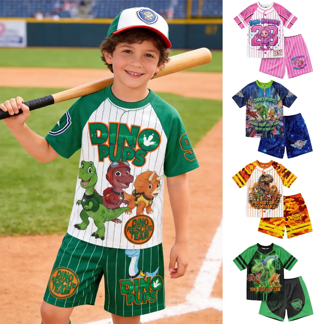 DINO PUPS Athletic Mesh Baseball Jersey T-Shirt andShorts Outfit Set Toddler to Big Kid Sizes Perfect Gifts For Boys Girls
