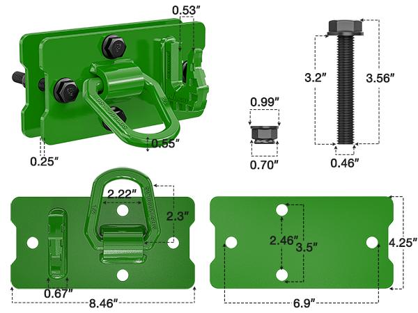 Nilight 2PCS Tractor Bucket Hooks with Tie Down Ring, Grade 70 Grade Forged Steel Bolt-On Grab Hook with Back Plates for Tractor Bucket RV UTV Truck MBS 15000 lbs, Green
