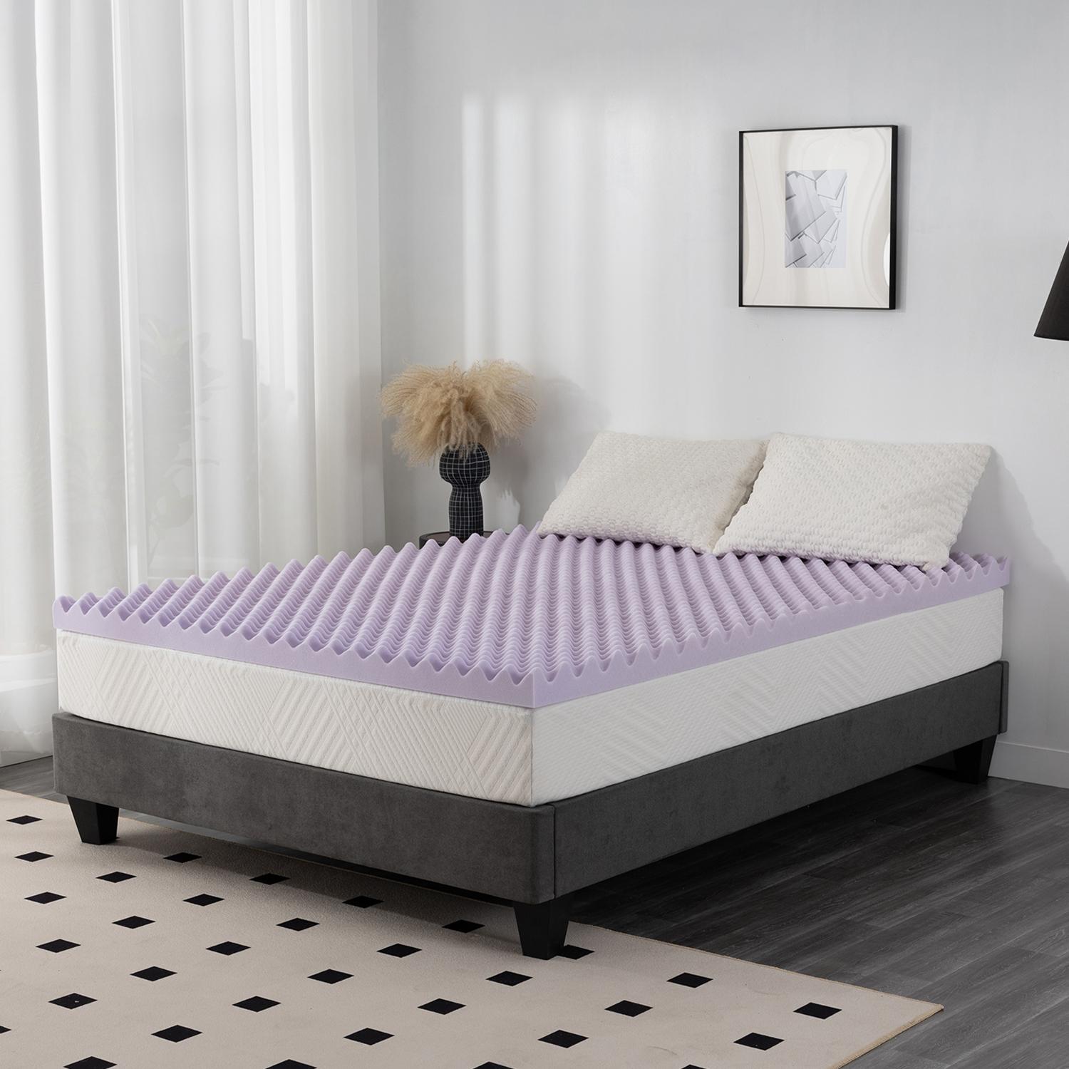 Outdoorfun Egg Crate Memory Foam Mattress Topper with Soothing Lavender Infusion, Soft Mattress Pad, Twin Full Queen King Bedroom Cooling Breathability Personalized Aesthetic Comfort