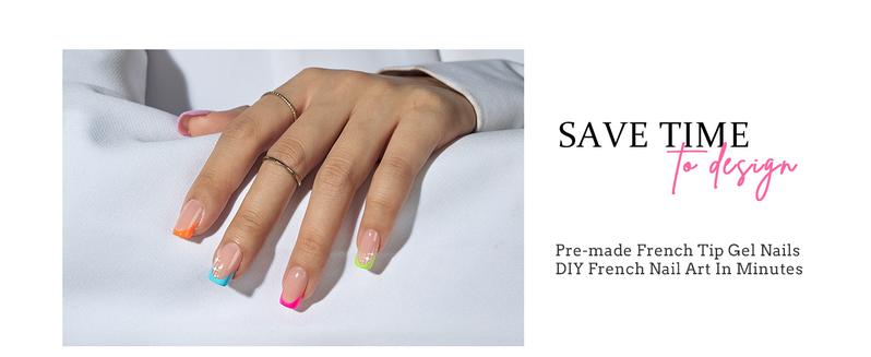 BTArtboxnails XCOATTIPS Press on Nails - 150pcs Brighter pastel Short Square or Almond or Coffin French Tips, Brighter pastel Soft Gel False Nail, Soak Off Acrylic Fake Nails Extensions