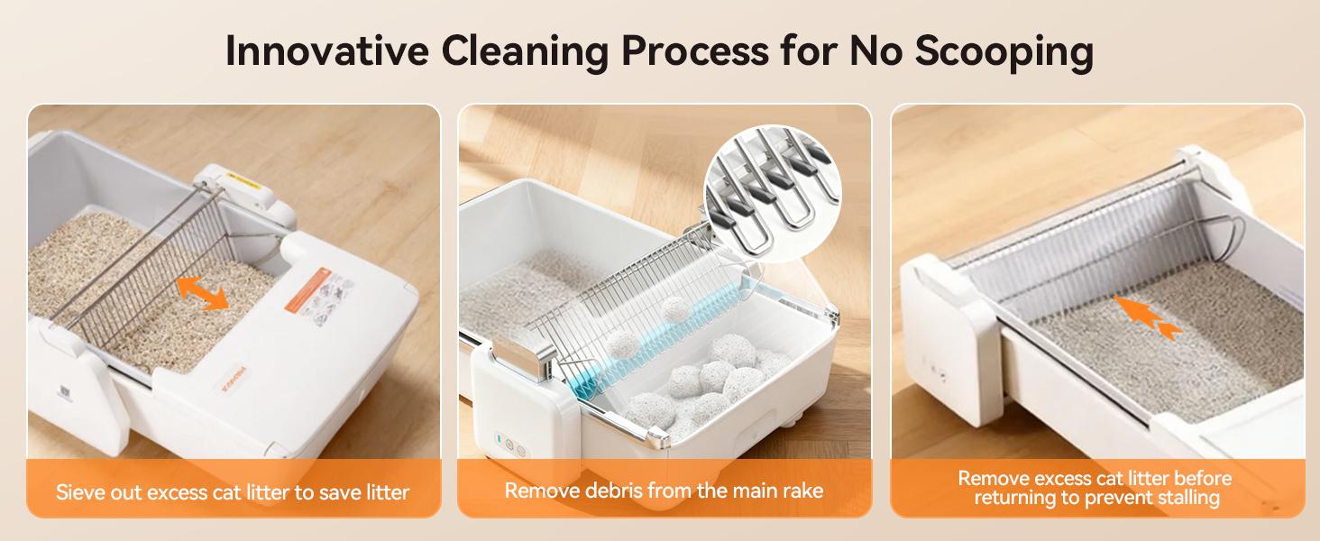 Meowant SC03 Self Cleaning Litter Box, Automatic Litter Box with App Control, Open Top Cat Litterbox for Multiple Cats, Works with Clumping Litter, Anti Pinch Safety Feature, Dual Rake, Odor Control