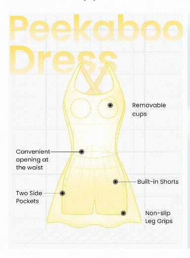 GLOWMODE FeatherFit-Air Peekaboo Strappy Dress With Built-In Anti-Slip Shorts Low Impact Yoga Summer Dress Quick Dry Moisture Wicking
