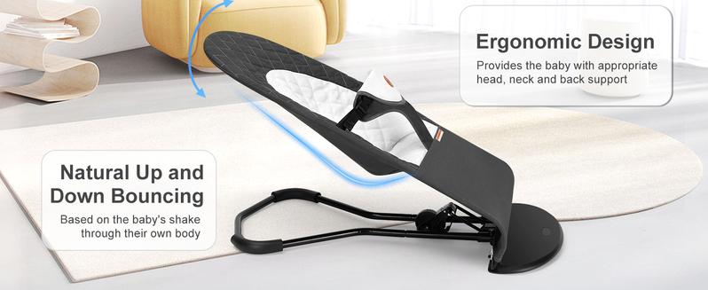 Baby Bouncer Portable Rocker for 4-18 Months with 3 Modes & Removable Toys Ergonomic Cotton Fabric Safe Adjustable Harness Lightweight Foldable for Home & Outdoor Use - Swing Trainer