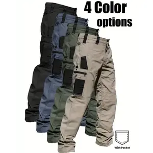 1pc Men's Tactical Cargo Pants - Heavy-Duty Construction Work Pants with Multiple Utility Pockets (Some Zippered/Closure), Secure Closure for Outdoor Hiking, Construction, Travel - All-Season Tactical Pants for Professionals (Spring/Fall/Summer) - Solid C