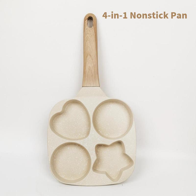 2026 Non-stick Star Hole Design Egg Frying Pan,4 Hole Skillet with Handle,Granite-Style Breakfast Skillet,Medical Stone liner,Nonstick,Easy to Clean,for Breakfast, Eggs,Burgers,for all stoves,Beige,20*20*3.5cm