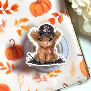 Funny Hot Mess Highland Cow Magsafe Phone Grip Detachable Magnetic Kickstand, Cute Farm Aesthetic Gift For Cow Lovers Daily Use