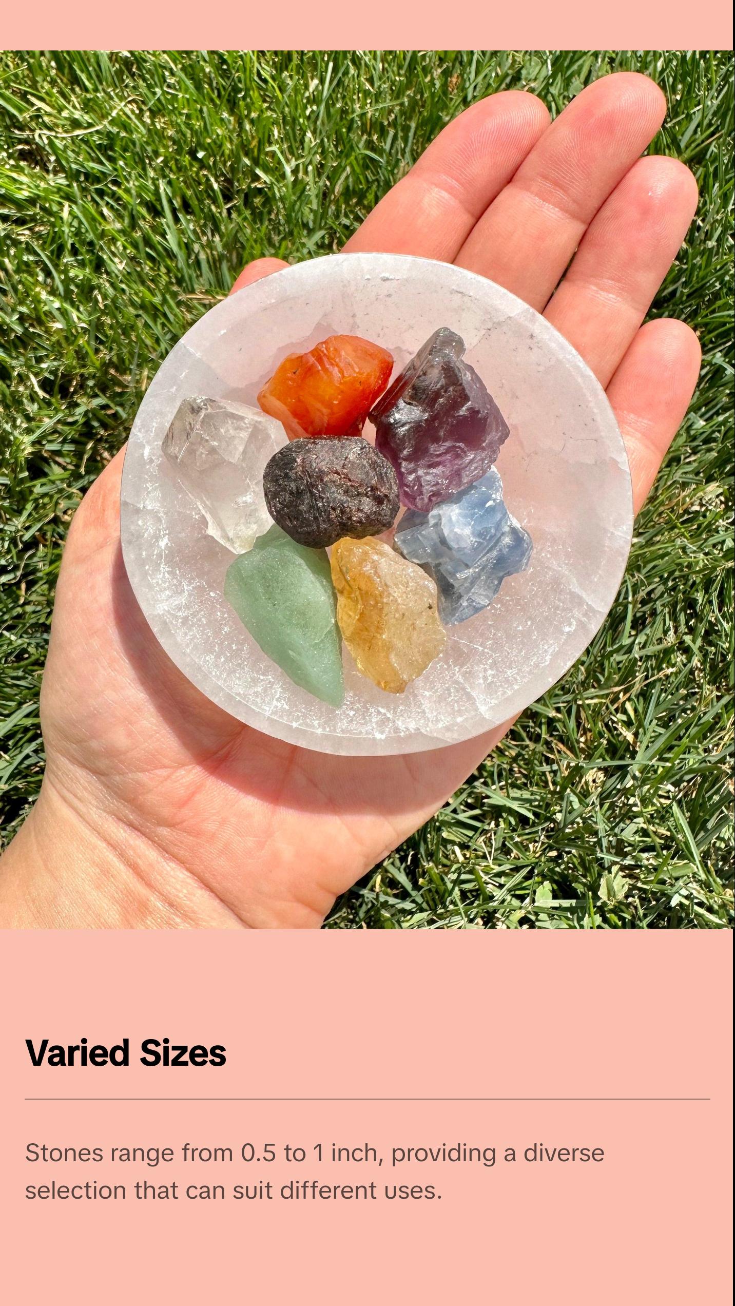7 Chakra Stone Set, Chakra Balancing Crystal Set - Garnet, Carnelian, Citrine, Green Aventurine, Blue Calcite, Amethyst, Clear Quartz
