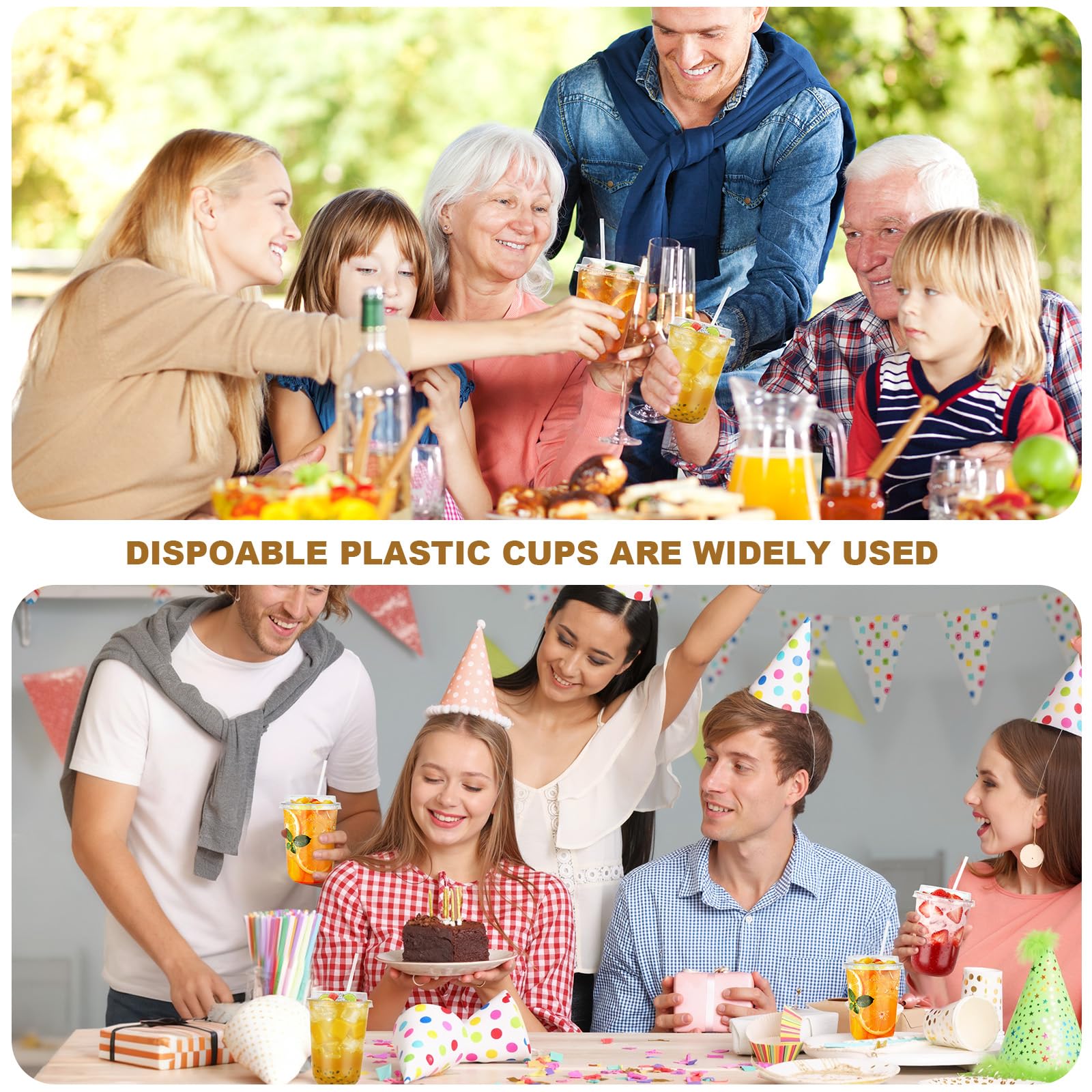 50 Set 16oz Clear Plastic Cups with Lids & Straws, Disposable Round Bottom To Go Iced Coffee Drinking Cup for Cold Beverage Smoothies Juice Lemonade Slushies Milkshake Party Catering Supplies