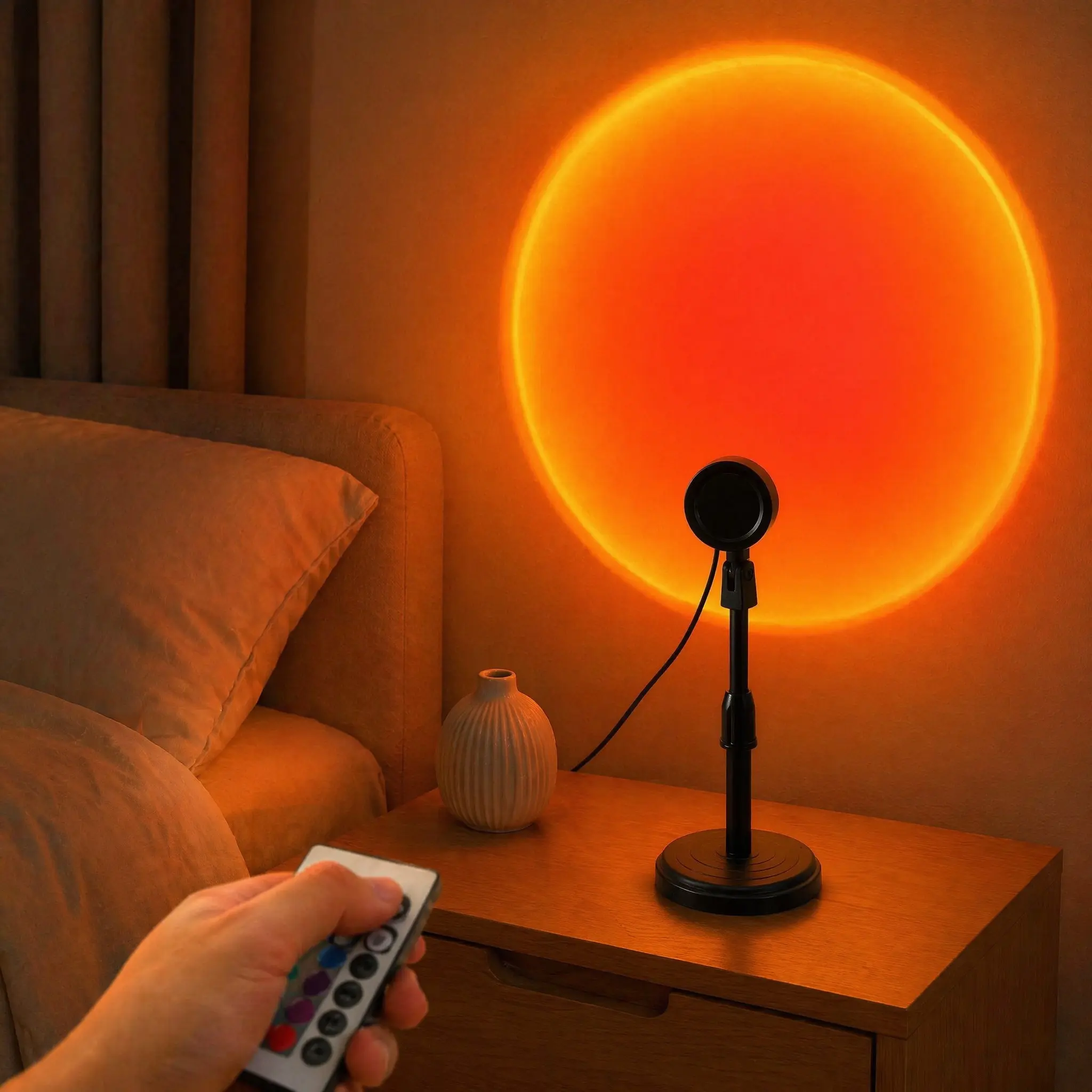 RGB LED Projection Lamp - 180° Adjustable, 4-Mode Remote Control Golden Hour Night Light with LED Lights, Dorm Decor, Chill Room Accessories, Aesthetic Room Decor, Room Lights