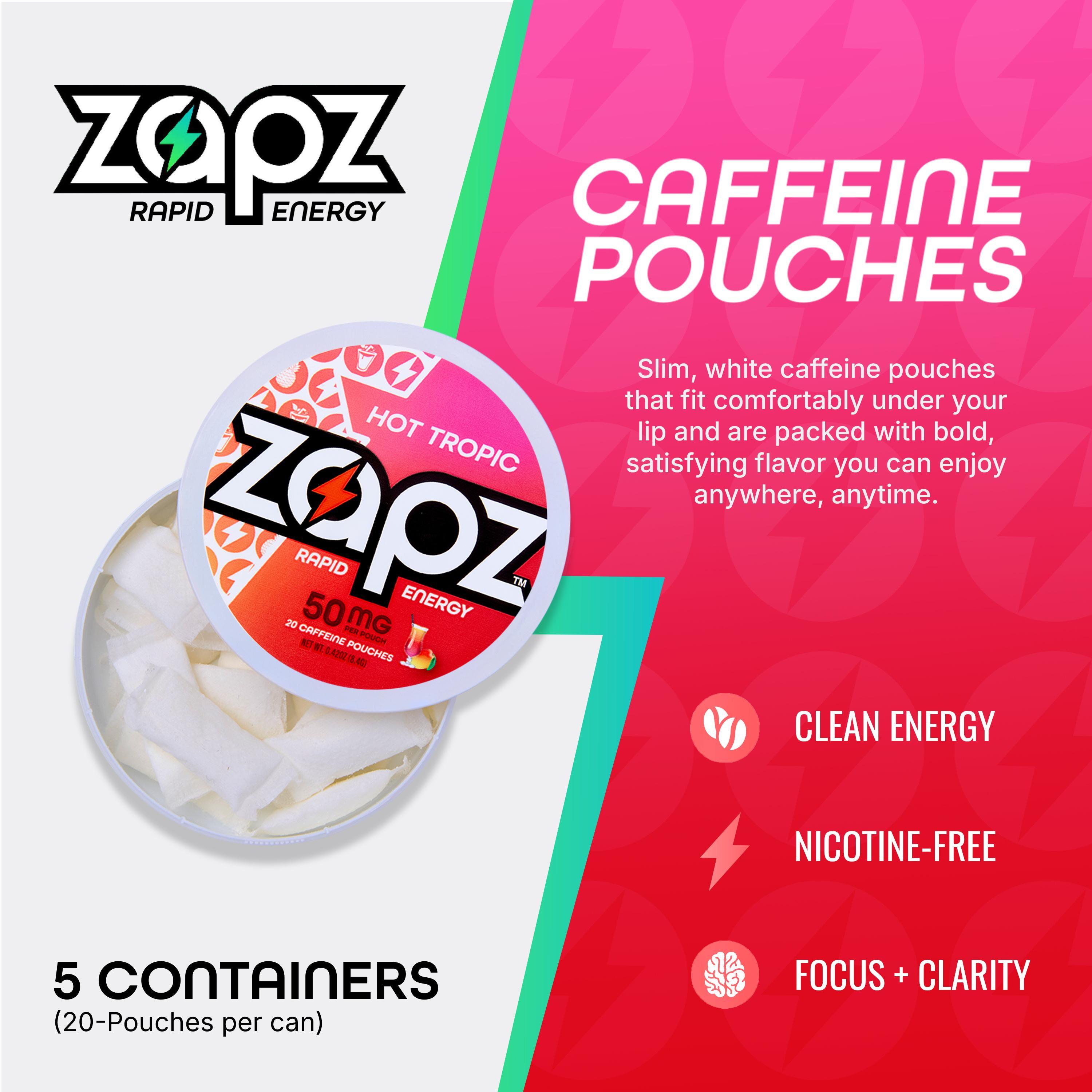 ZAPZ Caffeine Pouches, Hot Tropic, 5 Cans x 20 Count, Energy