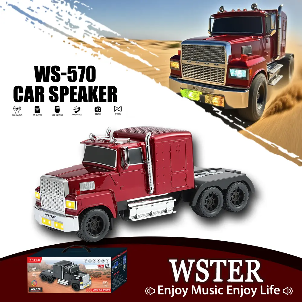 WSTER WS-570 Retro Rechargeable Large Truck Portable Speaker - 2-Way Audio Device with Built-In Batteries, USB, TF Card, Auxiliary Input, FM Stereo (20kHz) - Ideal for Indoor/Outdoor Parties, Gifting
