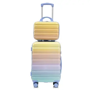 Gradient Yellow-Lake Blue Luggage Set 14" & 20" - 2 Piece PC Spinner Wheel Suitcases with Combination Lock Lightweight Carry On for Business & Vacation