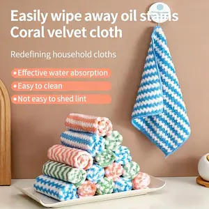 10 Counts Microfiber Cleaning Cloth, Kitchen Towels Absorbent Streak Free Cleaning Towels for Dish Drying Washing, 9.84" x 9.84" Striped Washable and Reusable Towels