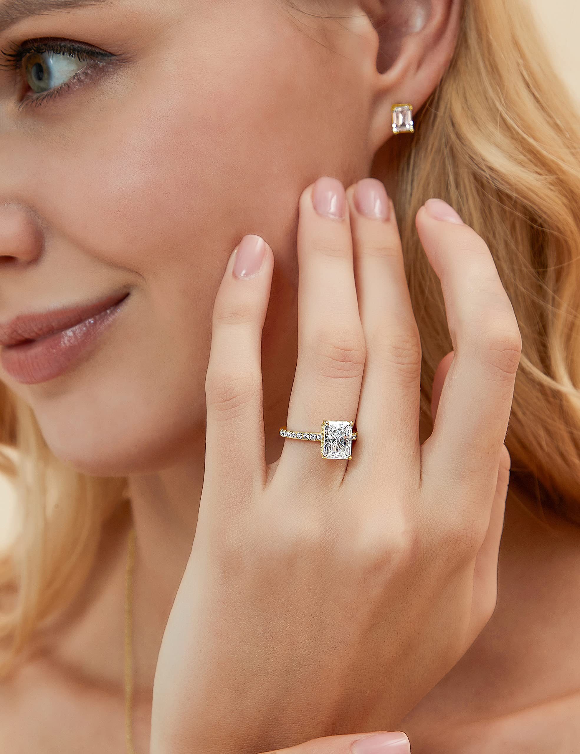 EAMTI 3CT 925 Sterling Silver Engagement Rings Radiant Cut Cubic Zirconia Wedding Band for Women EAMTI 3CT 925 Sterling Silver Engagement Rings Radiant Cut Cubic Zirconia Wedding Band for Women