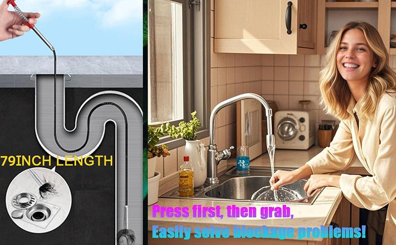 79inch Drain Clog Remover Toilet Snake Plumbing Snake Grabber Reacher Tool with Spiral 4-Claw Grabber-Spring,Unclogs Hair&Sundries&Keys/Jewelry/Clothes,for Kitchen/Bathtub/Sewer/Toilet Hair Clog Remover Tool tub