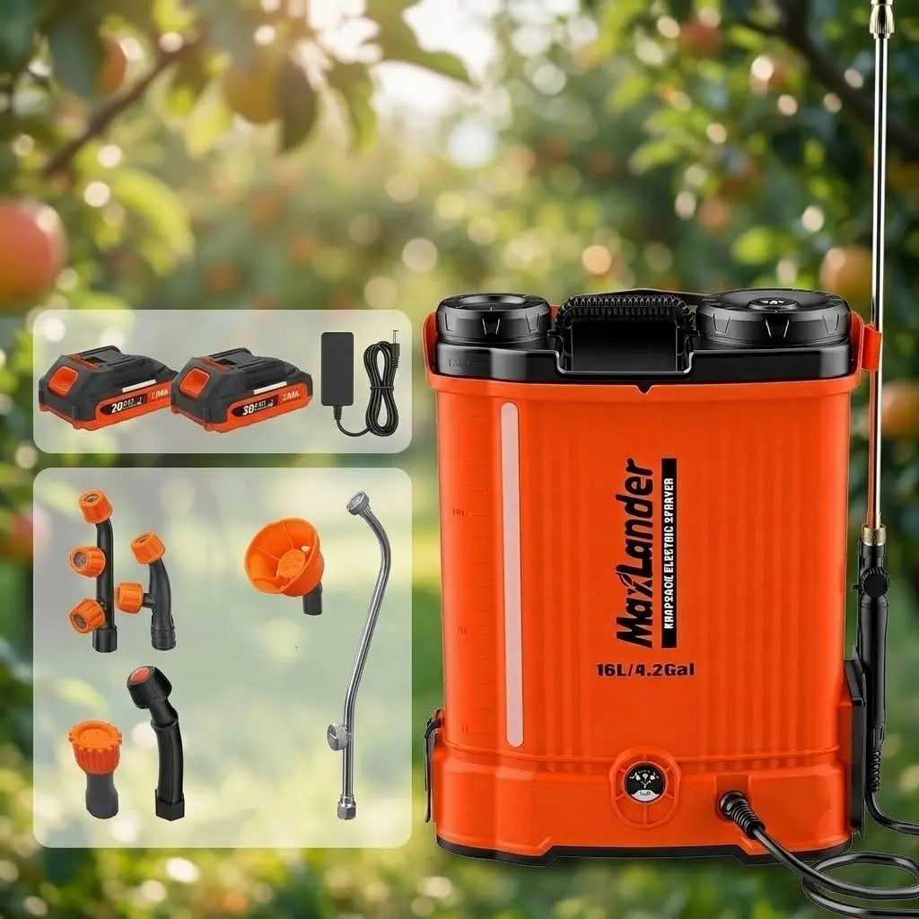 MAXLANDER Backpack Type Electric Sprayer (4.2 Gal Set Package) - 2-Pack 20V 2.0Ah Batteries, 90 PSI Variable Pressure, 6-Nozzle Set for Lawn Spraying, Outdoor Use
