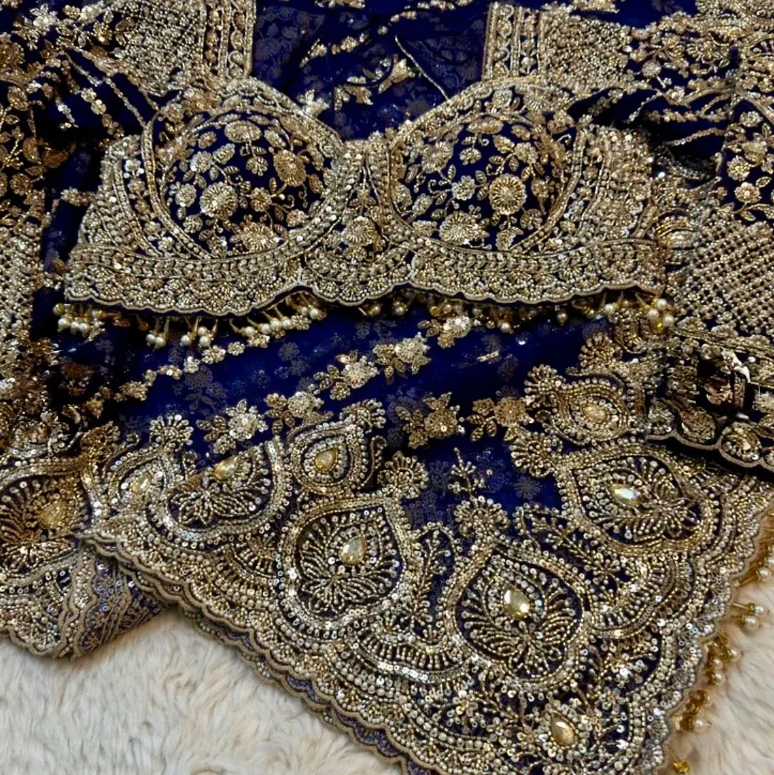 Luxury Designer Net Saree with Heavy Sequins, Cutdana & Thread Embroidery
