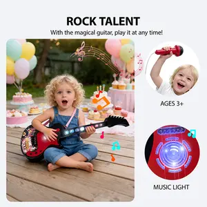 Guitar and microphone toy, light-up guitar and microphone toy, singing machine toy, musical toy, birthday gift for girls.