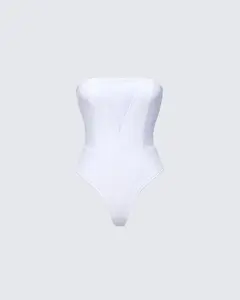 Rilena White Vegan Leather Strapless Bodysuit