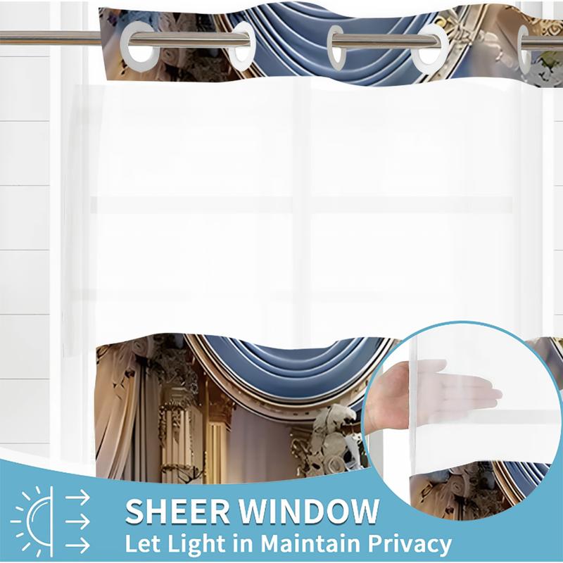 Blue Floral Shower Curtain Set Elegant Draped Design | Hookless, Waterproof, Removable Liner Bathroom Decoration