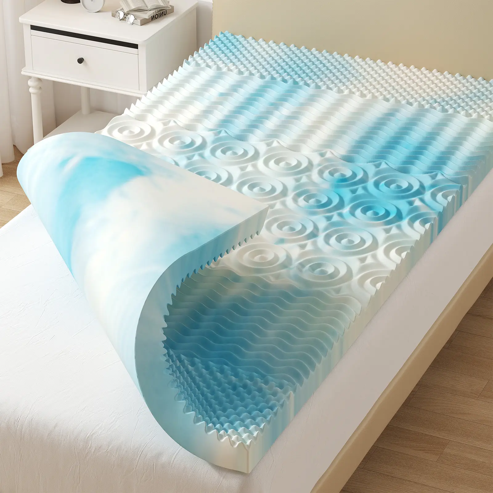 Cooling Gel Infused Memory Foam Mattress Topper - Pressure Relief for Back & Hip Pain, Soft Camping Sleeping Foam Mat for Dorm, RV, Sports & Outdoor Use, Blue