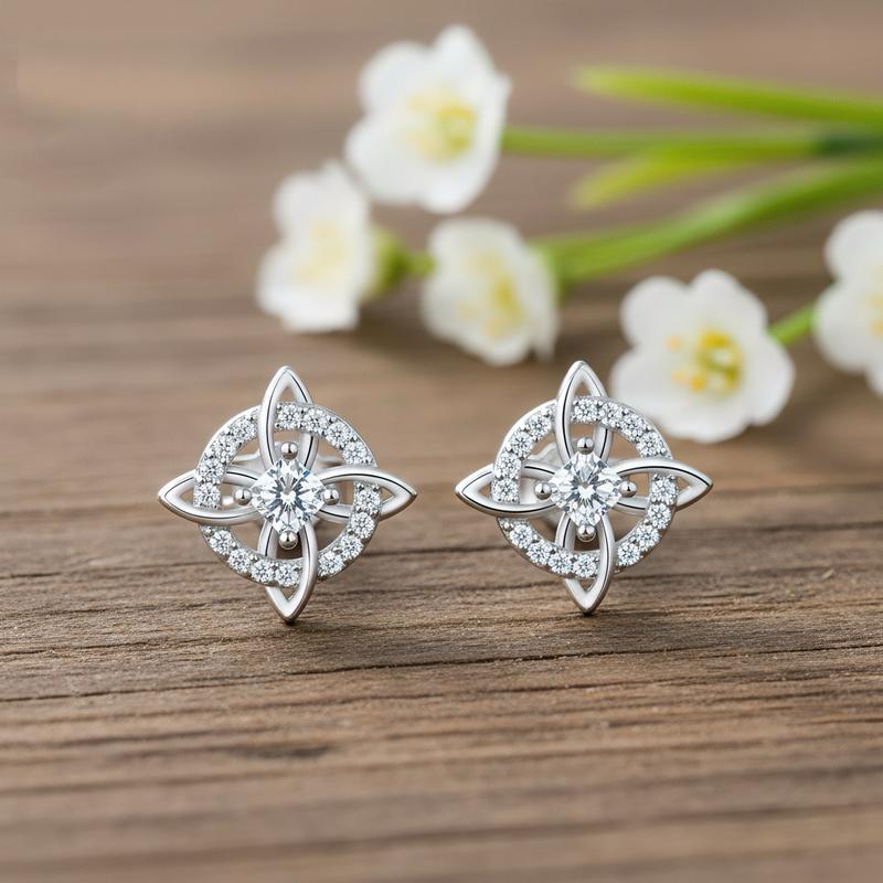 Drinsper Witches Knot Stud Earring for Women Girls Cubic Zironcia Hecate Dark Goddess of Witches Celtic Knot Pagan Wiccan Tetragrammaton Collar De Amuleto De Protecion Pendientes Suitable for Daily Wearing Fashion Jewelry Accessory Gift