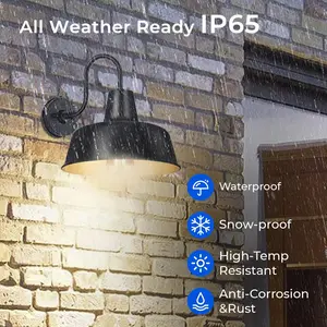 Dusk to Dawn Outdoor Wall Sconce Lights, Vintage Matte Outside Wall Lighting, Anti-Rust Waterproof Exterior Gooseneck Barn Lights for Farmhouse House Porch Entryways Garage Black&Gold 2 Pack