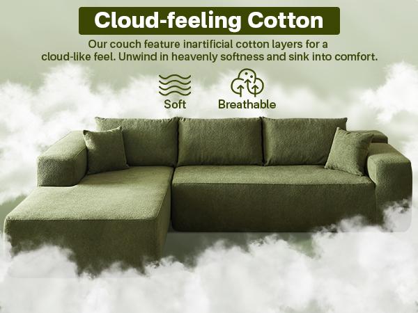 【For Live Deal 】Cushion,Holder ,Match with Ovios 104" Cloud Sectional Couch with L-Shaped Chaise Modern Modular Design, No Assembly Required, Plush Corduroy Cloud Velvet Fabric, 2 Pieces
