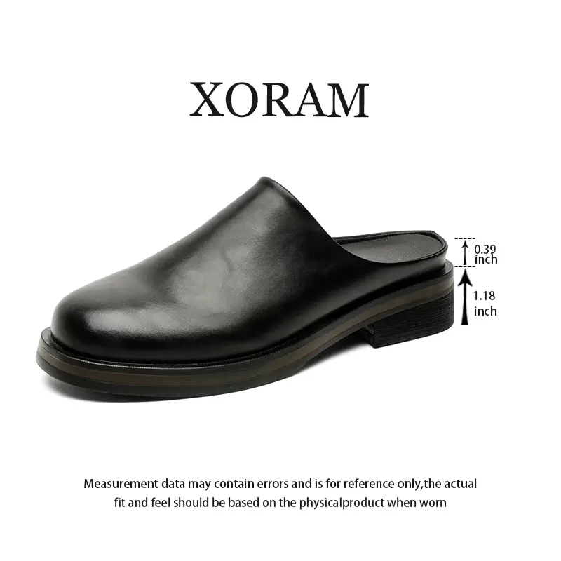XORAM Men's Non-Slip Mules, 2026 Summer New Release, Round Closed Toe, Outdoor Thick Height-Increasing Sole, Backless Slide-On Footbed Walking Shoes Black, Non Slip Mules, Slide-On Mules,ArchSupportComfortShoes