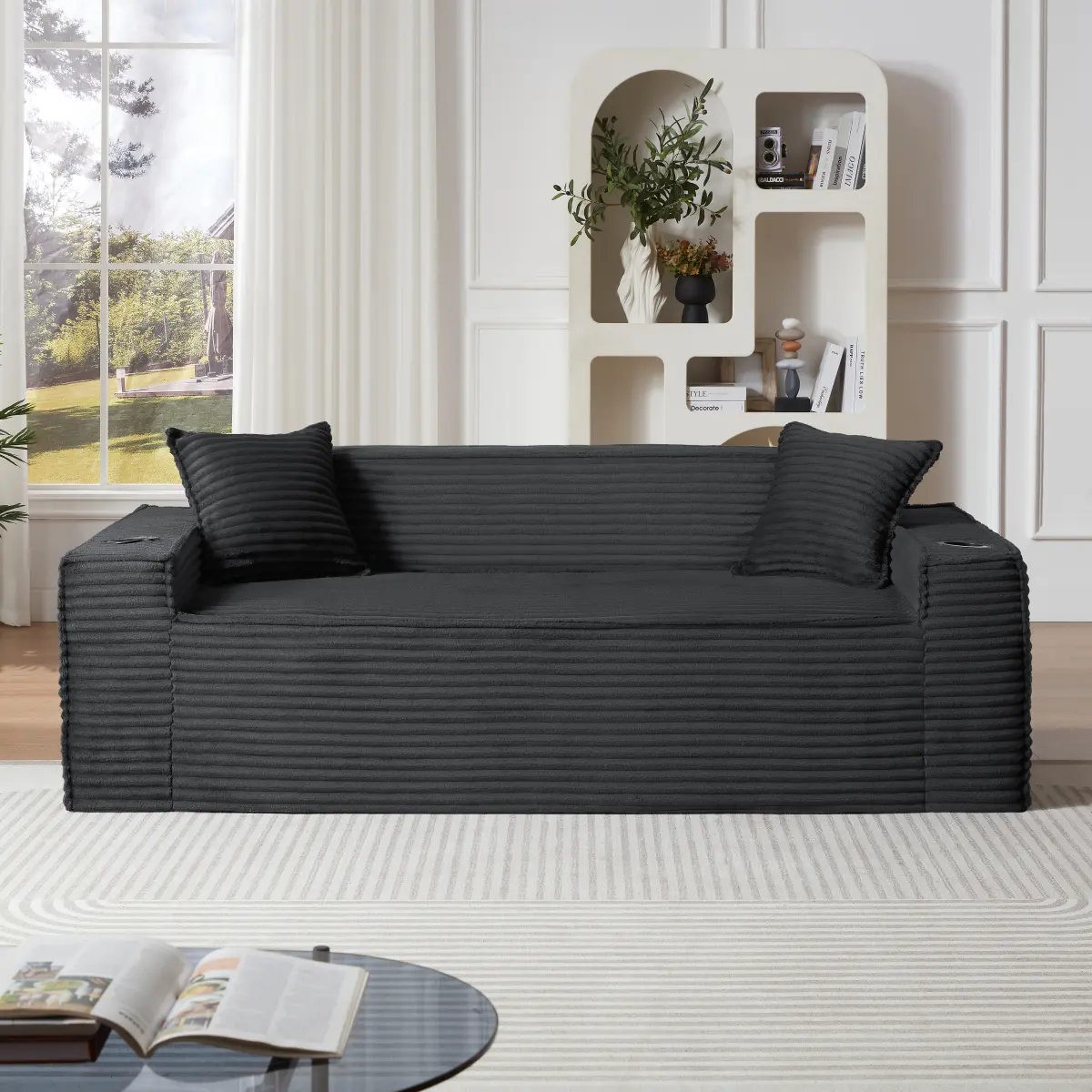 3-Seater Sturdy Upholstered Corduroy Cloud Couch - Modern Sponge-Filled Comfy Sofa with Cushions, No Assembly Needed, for Compact Living Rooms, Apartments