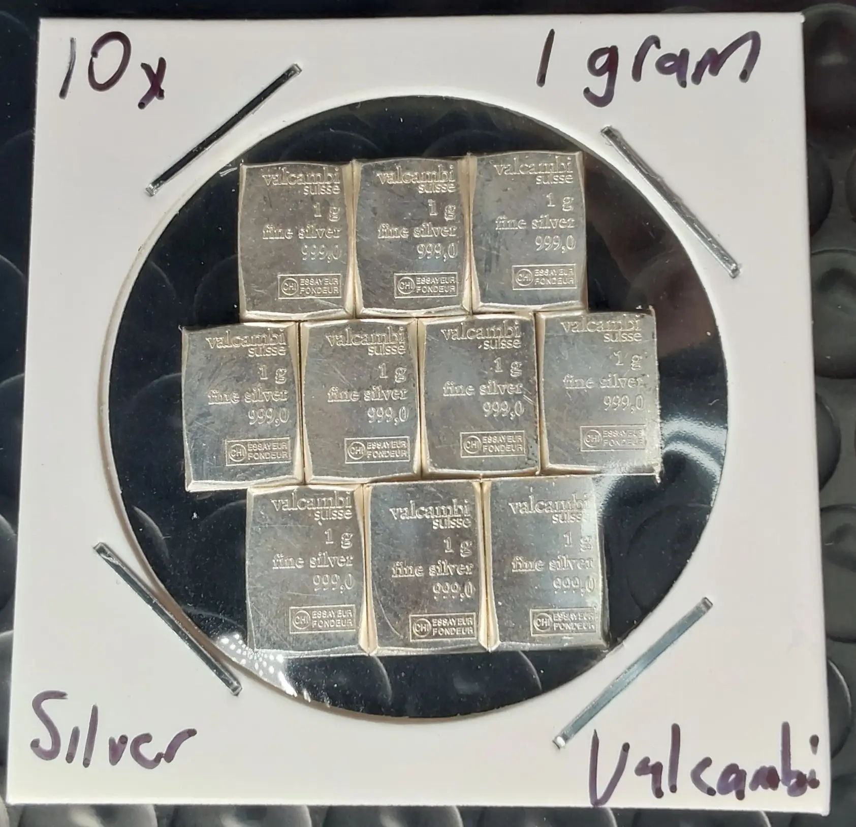 10x 1 Gram Silver Valcambi Bars .999 Pure