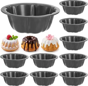 10 Pcs Mini Flan Molds Pan, 4 Inches Fluted Cake Pan Nonstick, Carbon Steel Mini Flan Molds Pans, Cake Pans Reusable Tube Oven Baking Mold for Cupcake, Bread, Bavarois, Brownie