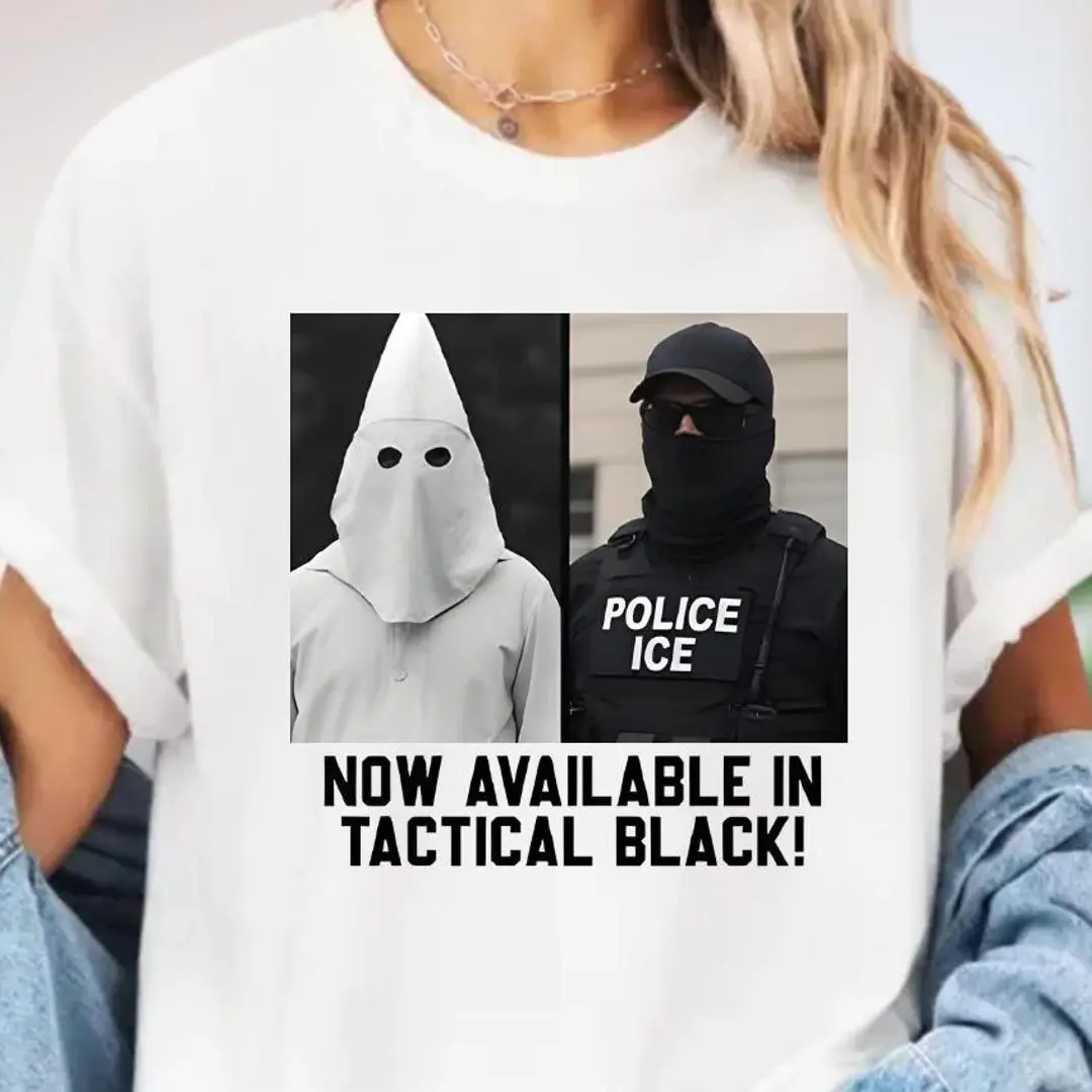 Now Available In Tactical Black Anti Ice Shirt, Ku Klux Klan Shirt, Anti ICE Protest Shirt, Political Satire Shirt, Activist Streetwear Tee