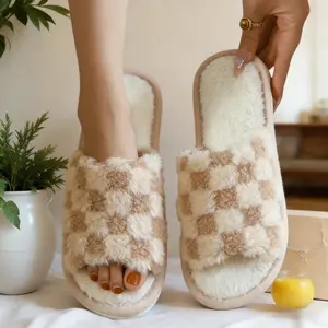 Women's Cotton Home Warm Slippers, Soft Sole Lightweight Plush Lined Shoes, Non-slip Mute Floor Slippers Slide Footwear