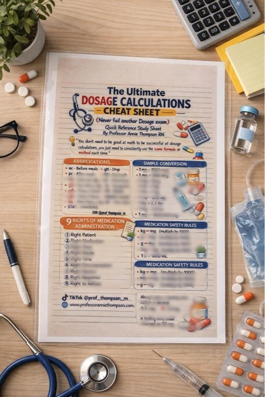The Ultimate Dosage Calculations Cheat Sheet 8.5 x 11 Inches Laminated Guide for Nursing Students and Professionals