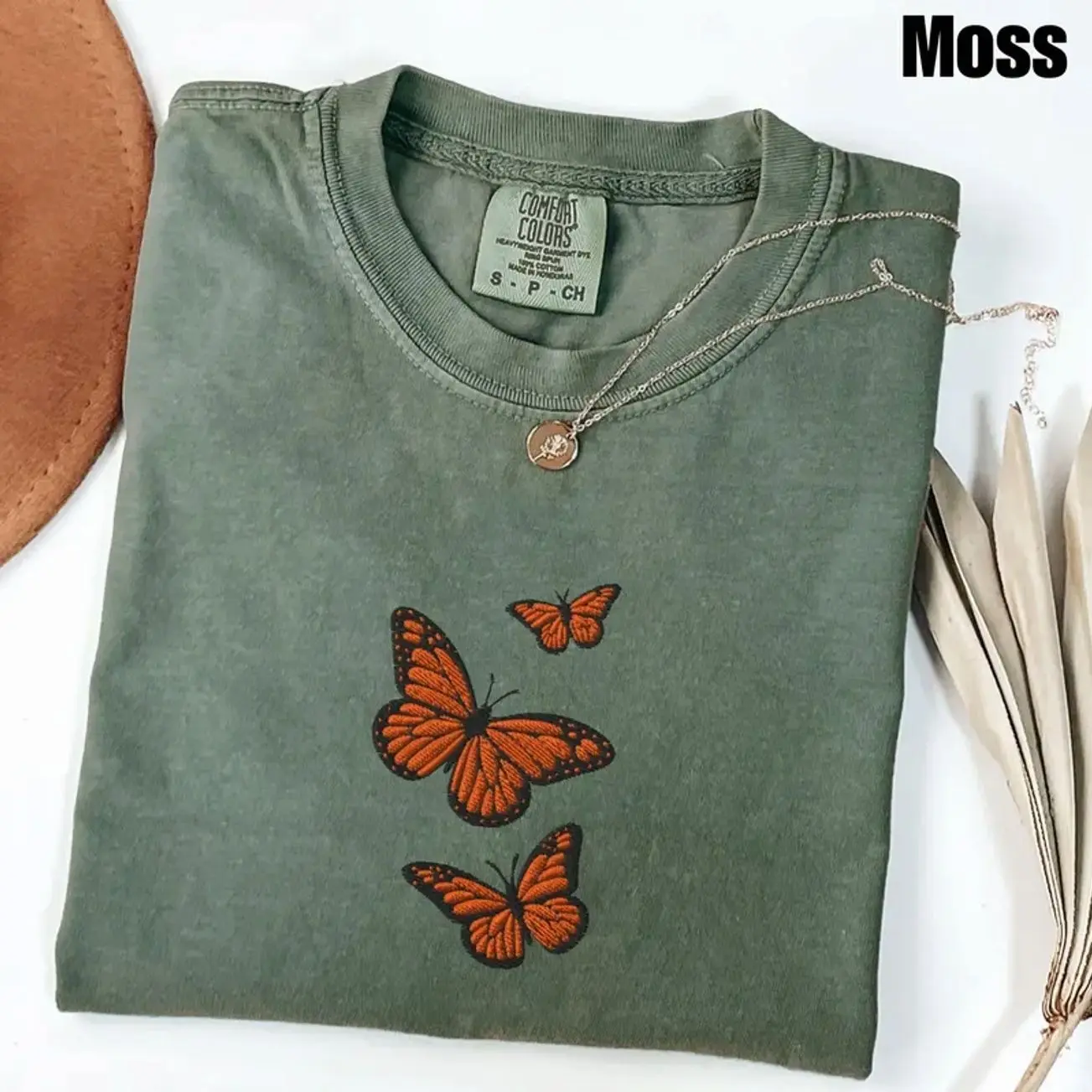 Butterfly Comfort Colors® Tee, Embroidered Butterfly Shirt, Minimalist Shirt, Embroidered Tee, Embroidered Shirt, Custom Shirt, Retro Shirt