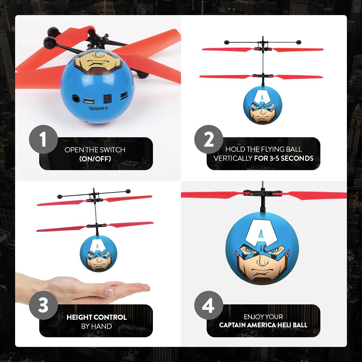 Marvel IR UFO Helicopter Ball  - Captain America, Iron Man, Hulk, X-Men Deadpool, Spider-Man, Thor, Black Panther, Guardians of the Galaxy - Officially Licensed