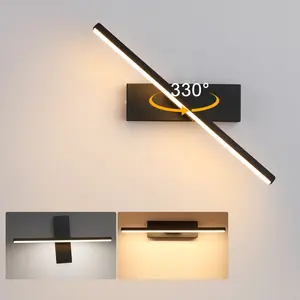 3 Color Aluminum and Silicone led Wall lamp - Black Wall Mounted Light Fixture Reading Light with 330-degree Rotation Bedside lamp, 30cm Vanity Lights for Mirror, 1 Pack